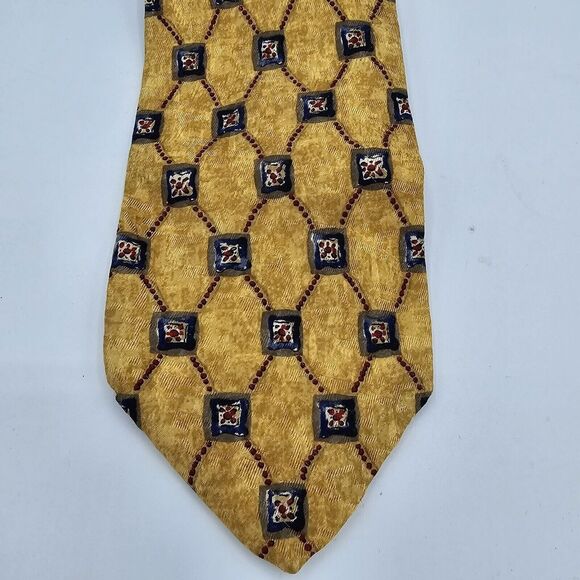Mens Necktie Robert Talbott Tie - Yellow Geometric Silk  58" x 4" Vintage - Picture 4 of 7